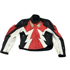 Teknic men’s leather red, white and black motorcycle race jacket size 48/58